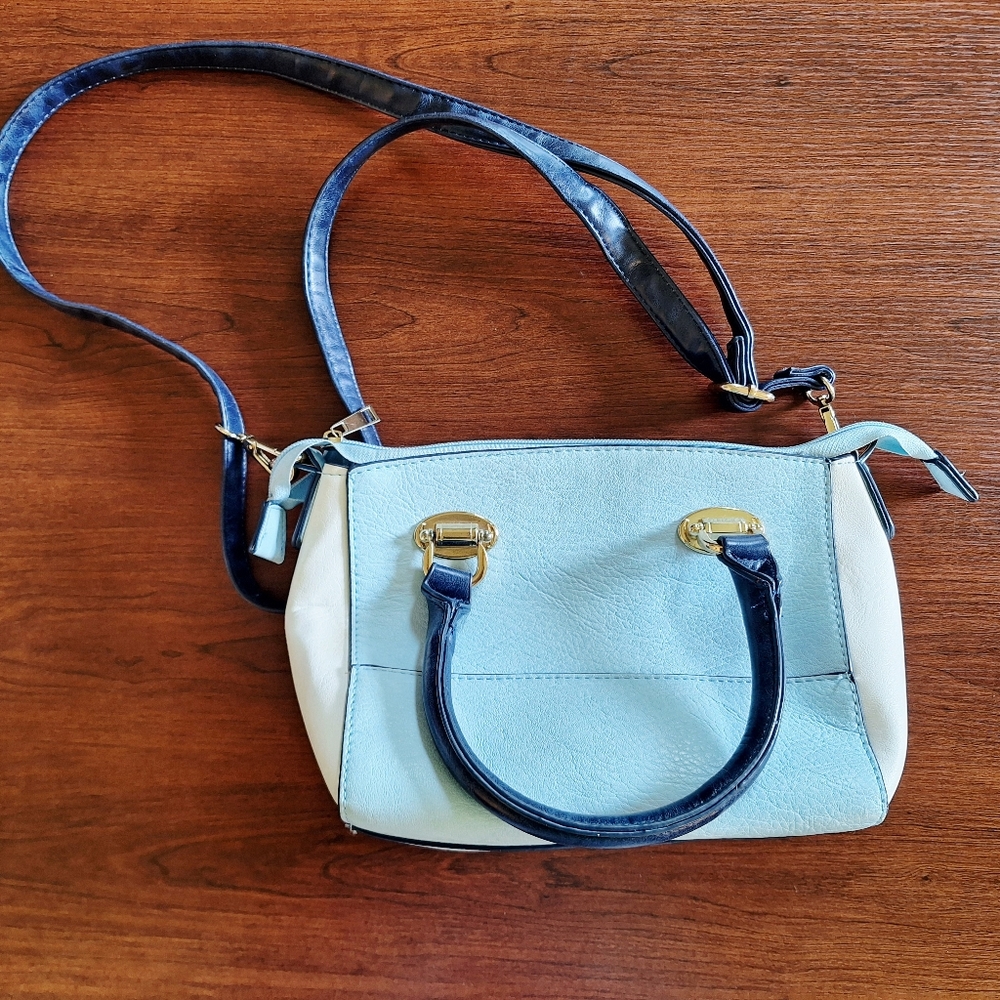 Chic Blue and Cream Crossbody Bag with Adjustable Strap